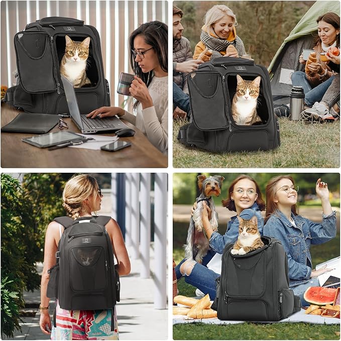 A4Pet Cat Carrier Backpack, Large Pet Backpack Carrier with Two-Sided Window & Bottom Support for Cats, Small Dogs Up to 18 Lbs for Travel, Hiking & Outdoor Use