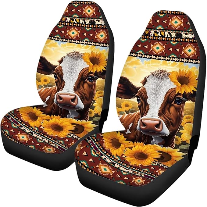 Tribal Sunflower Car Seat Cover Set Front and