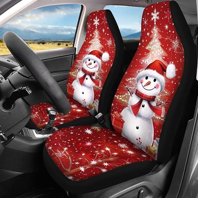 Christmas Tree Snowman Seat Covers for Cars Front 4 Pieces