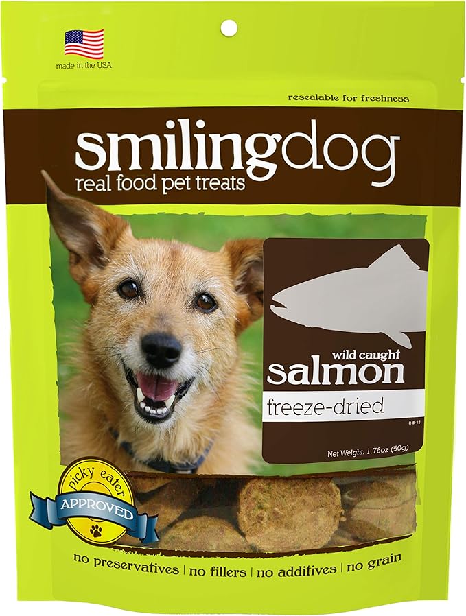 Herbsmith Smiling Dog Treats – Freeze Dried Wild Caught Salmon – That’s 100% it – 1.76 Ounce