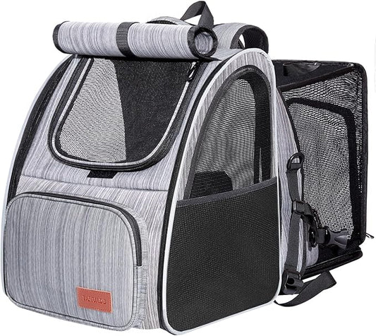 Cat Carrier Backpacks Expandable Cat Backpacks for Carrying Cats Up to 20 Lb, Grey L