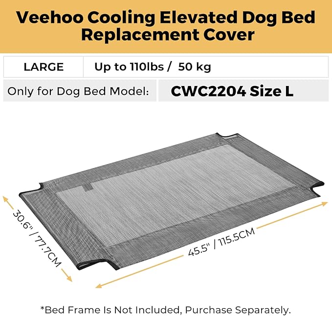 Veehoo Dog Bed Replacement Cover for CWC2204, Size L, Black Silver