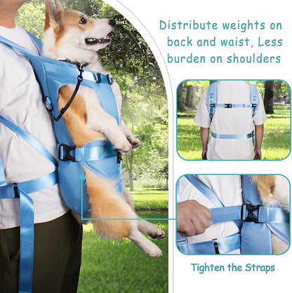 PetBonus Pet Front Dog Carrier Backpacks, Adjustable Dog Backpack Carrier, Legs Out Easy-fit Dog Chest Carrier for Medium Small Dogs, Hands Free Dog Front Carrier for Hiking, Cycling (Light Blue, L)