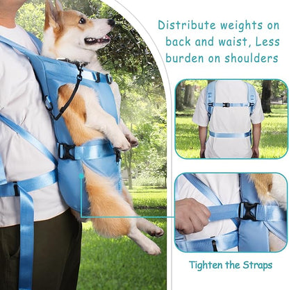 PetBonus Pet Front Dog Carrier Backpacks, Adjustable Dog Backpack Carrier, Legs Out Easy-fit Dog Chest Carrier for Medium Small Dogs, Hands Free Dog Front Carrier for Hiking, Cycling (Light Blue, M)