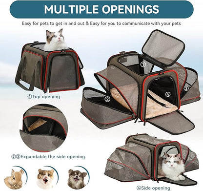 Petsfit Airline Approved Expandable Large Cat Carrier Small Dog Carrier, 17" x 11" x 11" Collapsible Portable Soft-Sided Airplane Pet Carrier Bag with Two Extension, Fit for Outdoor Use