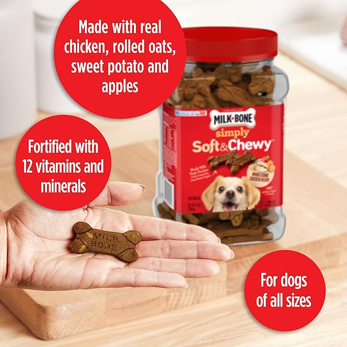 Milk-Bone Simply Soft & Chewy Dog Treats, Wholesome Chicken Recipe, 25 Ounce Made with Real Chicken, Rolled Oats, Sweet Potato & Apples