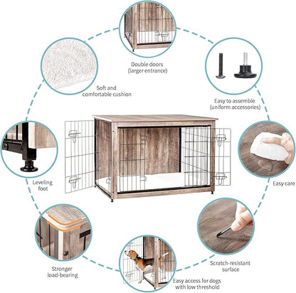 DWANTON Dog Crate Furniture with Cushion 43.3" L,