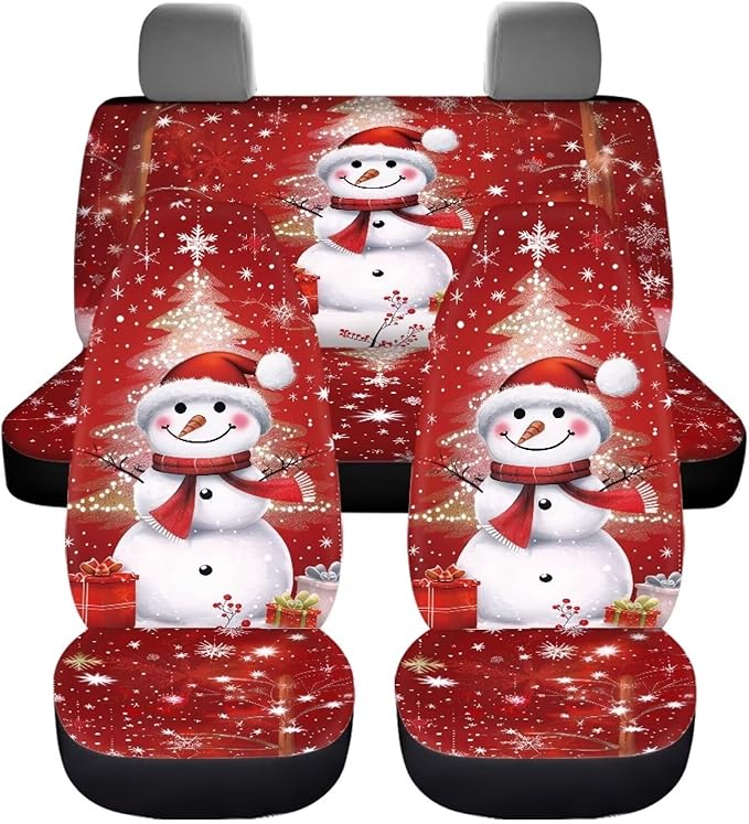Christmas Tree Snowman Seat Covers for Cars Front 4 Pieces