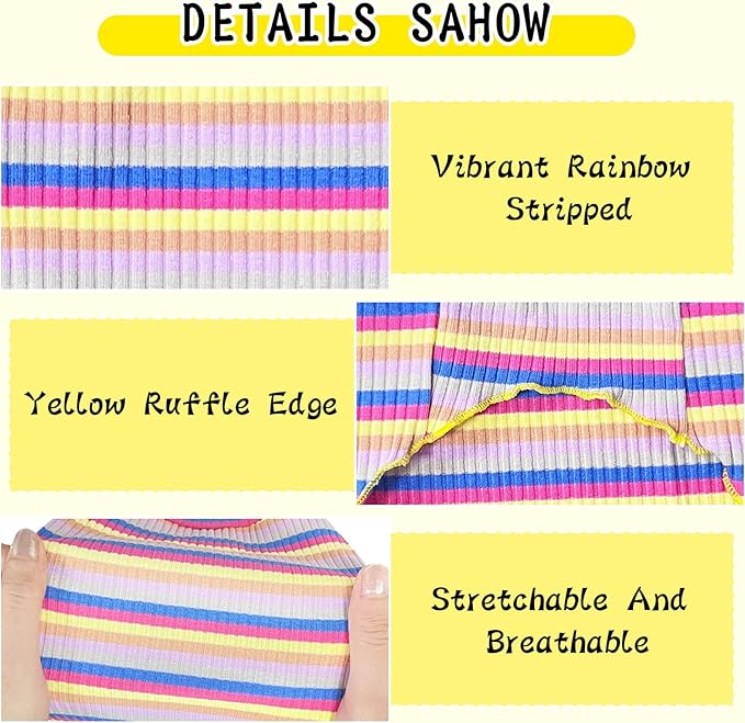 Small Medium Dog Clothes Rainbow Striped Dog Shirts Stretchable Long Sleeve Cat T-Shirt Pet Outfits for Chihuahua Yorkie Teddy (Yellow Edge, X-Large)