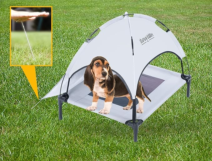 S/M/L Outdoor Elevated Dog Cot with Canopy & Side Shade for Camping Small Medium Dogs (Carry Bag)