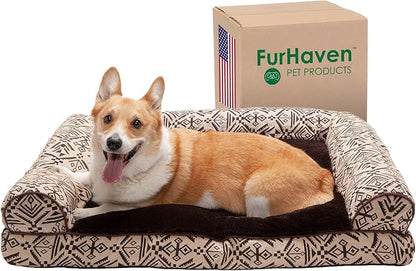 Furhaven Pillow Dog Bed for Large/Medium Dogs w/ Removable Bolsters & Washable Cover