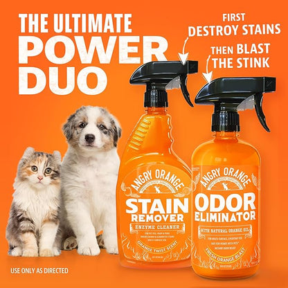 ANGRY ORANGE Pet Odor Eliminator for Strong Odor - Citrus Deodorizer for Strong Dog or Cat Pee Smells on Carpet, Furniture & Indoor Outdoor Floors - 24 Fluid Ounces - Puppy Supplies