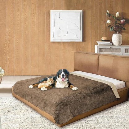 Waterproof Dog Bed Cover, Soft Plush Pet Blanket with Anti-Slip Back for Bed Couch Sofa, Furniture Protector for Small, Medium and Large Dogs and Cats (Brown, 68"x82")