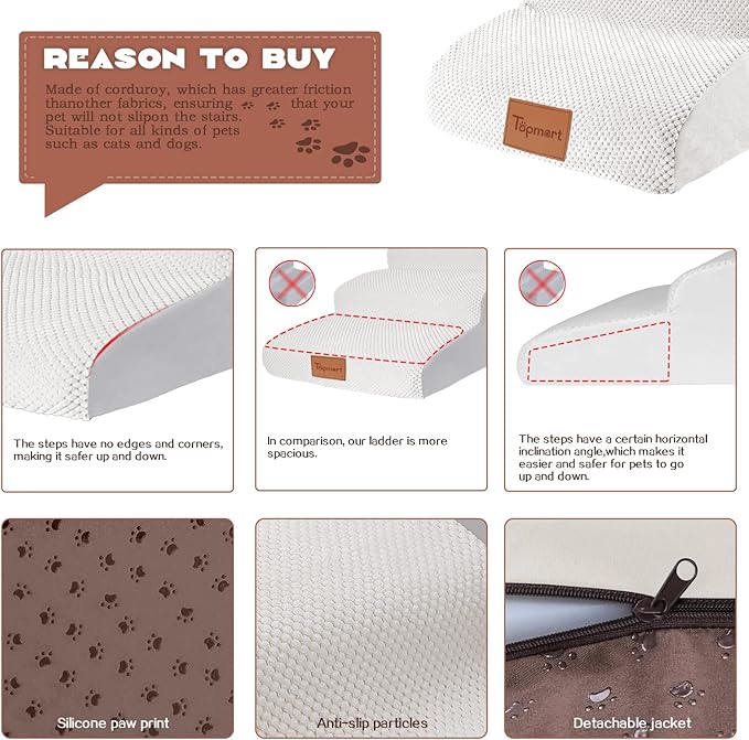 Topmart High Density Extended Foam Dog Ramp&Steps 3 Tiers 15.7" High,Non-Slip