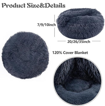 ShinHye Large Dog Bed Cat Bed Dog Bed with Blanket Plush Fluffy Hooded Dog Bed