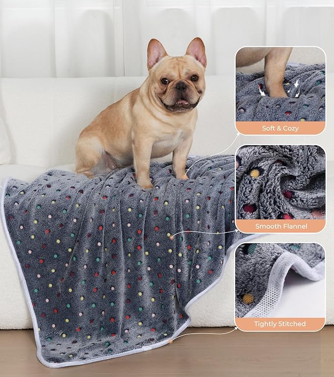 1 Pack 6 Blankets Dog Cat Soft Fluffy Fleece Pet Blanket Warm Cute Print Design Puppy Kitten Blanket Doggy Dot Small(23"x16")