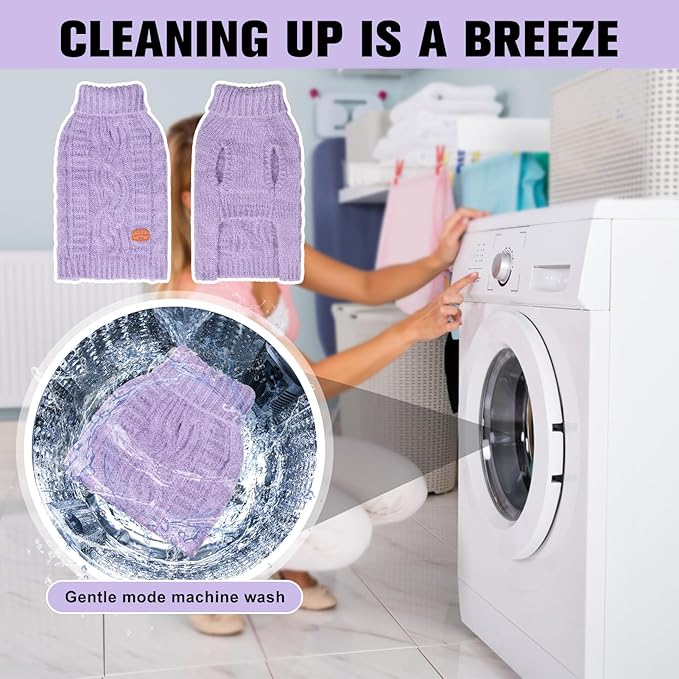 BEAUTYZOO Small Dog Sweater -Turtleneck Pullover Classic Cable Knit Fuzzy Winter Coat Dog Cold Weather Clothes for Small Medium Dogs Puppy Girl Boys,Purple S