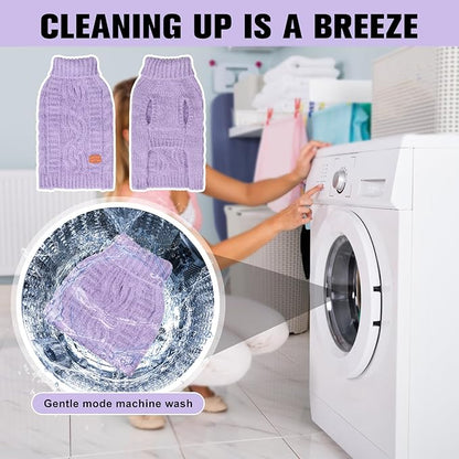 BEAUTYZOO Small Dog Sweater -Turtleneck Pullover Classic Cable Knit Fuzzy Winter Coat Dog Cold Weather Clothes for Small Medium Dogs Puppy Girl Boys,Purple XS