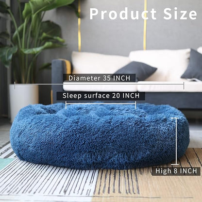 Fluffy Donut Dog Beds for Large Dogs Calming 35 Inches