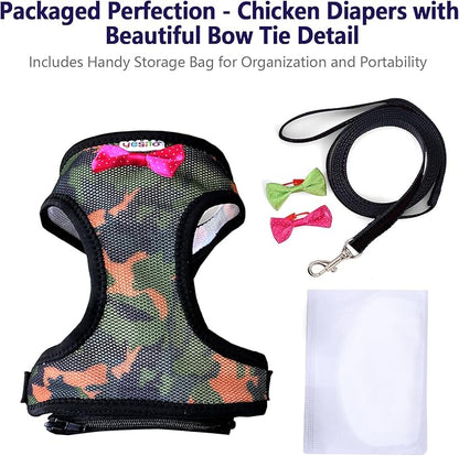 Premium Adjustable Chicken Harness with Camouflage Design & Comfortable Breathable Fabric - Includes Resilient 5.4ft Matching Leash for Secure Outings(Small Camouflage Green)