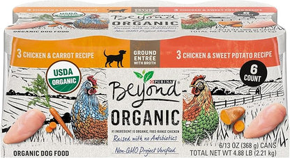 Purina Beyond Natural, Pate, High Protein Wet Dog Food Variety Pack, Organic Chicken Recipes - (Pack of 6) 13 oz. Cans