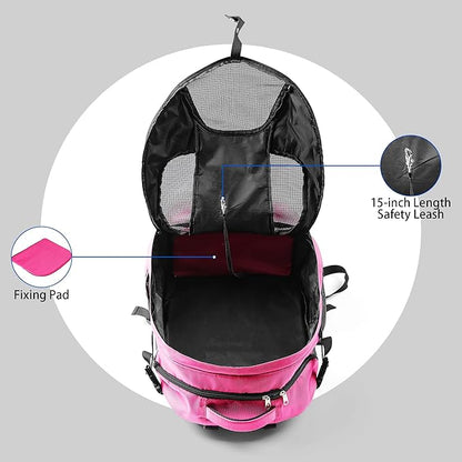 Pet Carrier Bag Backpack for Small Medium Dog&Cat Carrier Backpack with Safety Leash Large Ventilations Double-Layer Structure for Travel Outdoor (New Pink Red)