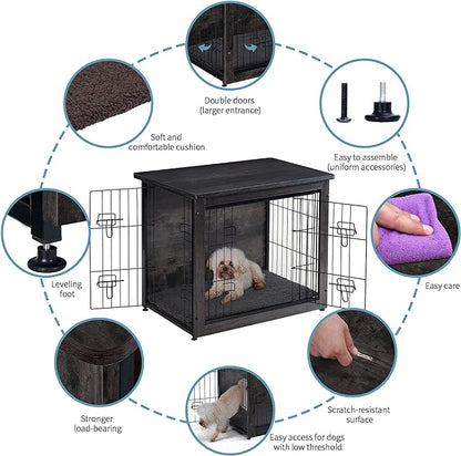 DWANTON Dog Crate Furniture with Cushion 27.2" L,