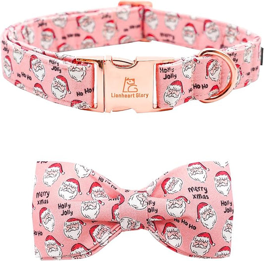 Lionheart glory Christmas Dog Collar, Pink Dog Bow Collar Adjustable Soft and Comfortable Bowtie Collars for Large Dogs Girl or Boy Pet Gift Fall Collar Dog Bow