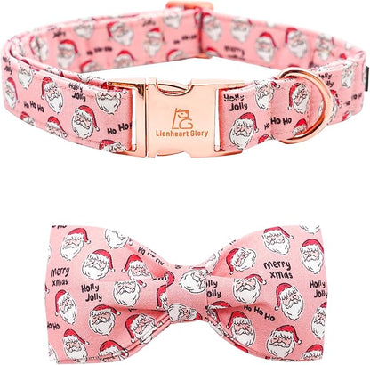 Lionheart glory Christmas Dog Collar, Pink Dog Bow Collar Adjustable Soft and Comfortable Bowtie Collars for Large Dogs Girl or Boy Pet Gift Fall Collar Dog Bow