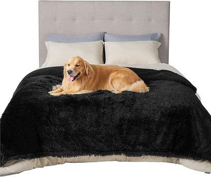 Bedsure Waterproof Dog Blankets for Large Dogs - Calming Cat Blanket for Bed Couch Protector Washable, Long Faux Fur Pet Throw Blanket for Puppy, Reversible Furniture Protection, 60"x80", Black