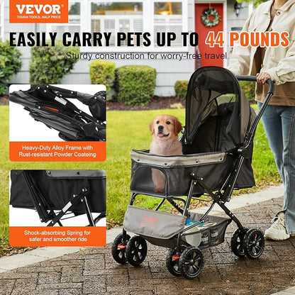 VEVOR Dog Cat Stroller for Medium Small Dogs Cats Up to 44lbs 4 Wheel