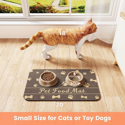 Pet Feeding Mat-Absorbent Pet Placemat for Food and Water Bowl (16"x24", Brown)