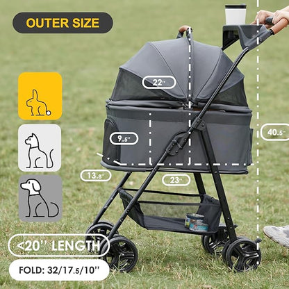 3 in 1 Folding Dog Stroller 4 Wheels