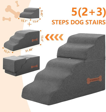 5-Step Pet Stairs: Indoor& Outdoor Non-Slip Waterproof Fabric Cover, Pet Stairs for Small Dogs and Cats or Pets to Get on High Beds and Perch to Look Out Windows, Grey（22.8" H