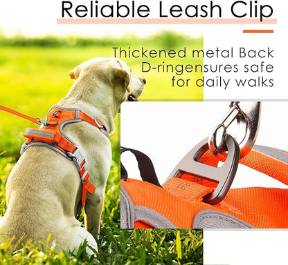 ThinkPet No Pull Harness Breathable Sport Harness with Handle-Dog Harnesses Reflective Adjustable for Medium Large Dogs,Back/Front Clip for Easy Control S Neon Orange