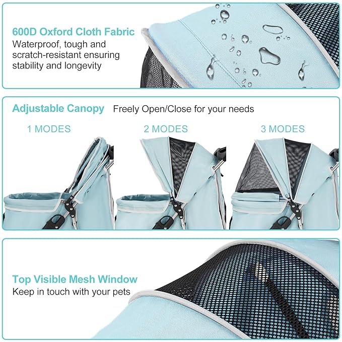 Pet Stroller for Medium Small Dogs and Cats 3 Wheels,