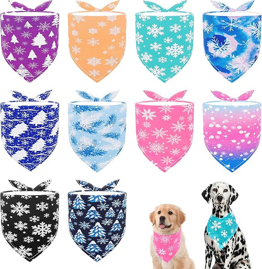 10PCS Dog Bandanas Winter for Medium Breed Dog Snow Forest Ice PineTree Kerchief Triangle Bibs Head Scarves for Boys and Girls Grooming Accessories Costume