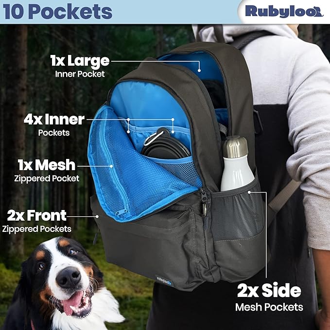 The Original Doggy Bag™ Backpack by Rubyloo - Dog Travel Bag Backpack for Dog Supplies with Laptop Sleeve, 2 BPA-Free Travel Dog Bowls, Treat Bag, Food Container, Placemat - Camping, Hiking, Travel