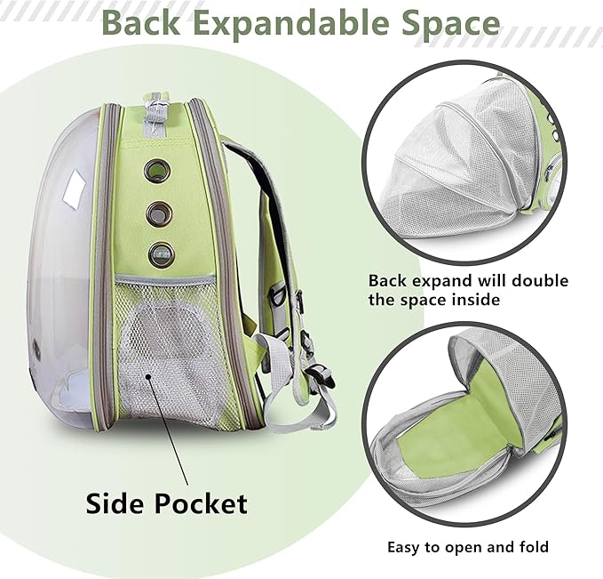 TOYSINTHEBOX Cat Backpack Carrier, Expandable Pet Bubble Backpack for Cat Small Dog Pet Travel Carrier Carrying Bag for Hiking, Travelling, Walking, Camping & Outdoor Up to 13 Lbs Light Green