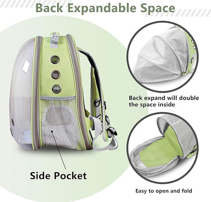 TOYSINTHEBOX Cat Backpack Carrier, Expandable Pet Bubble Backpack for Cat Small Dog Pet Travel Carrier Carrying Bag for Hiking, Travelling, Walking, Camping & Outdoor Up to 13 Lbs Light Green