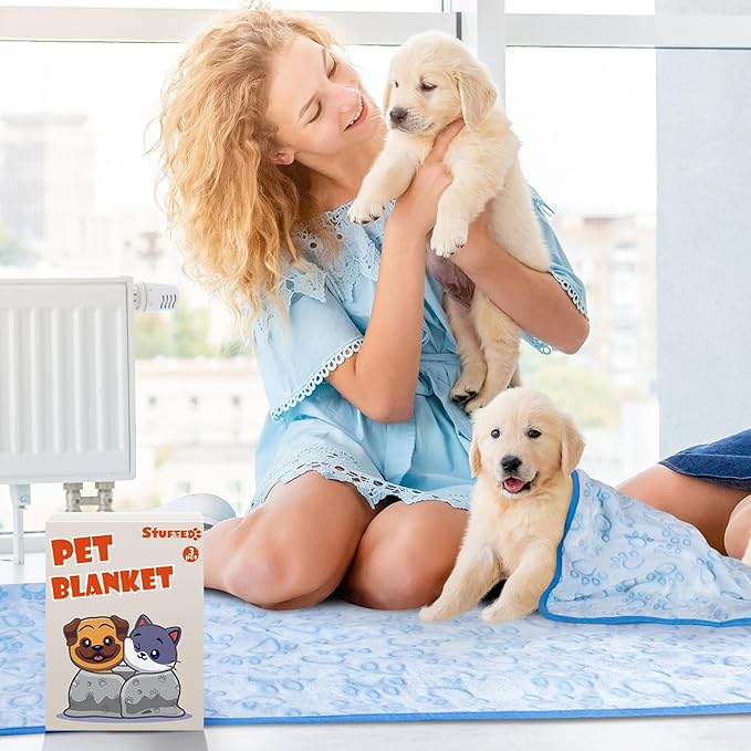 Stuffed 3pcs Premium Soft Dog Blankets for Small Dogs, Cat Blanket Calming Washable for Bed Couch Crate Protection Cover, Dog Puppy Kitten Essentials Christmas Dog Gifts, 24 * 32 inche, Blue