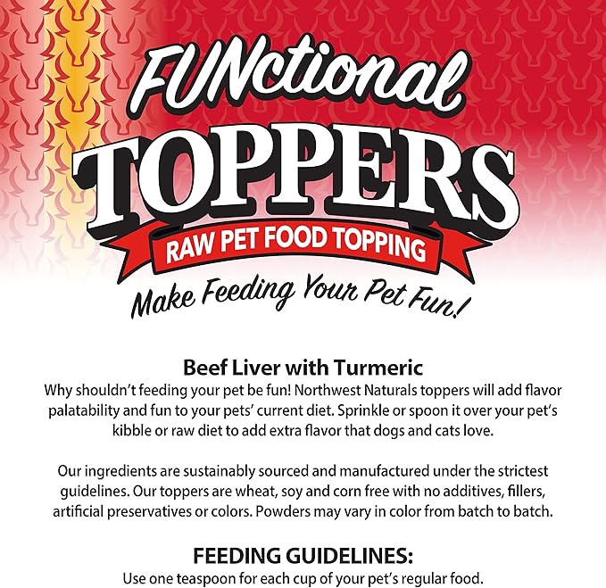 Northwest Naturals Freeze-Dried Beef Liver with Turmeric - Functional Topper for Dogs and Cats - Healthy, Limited Ingredients, Human Grade Pet Food, All Natural - 4.5 Oz (Packaging May Vary)