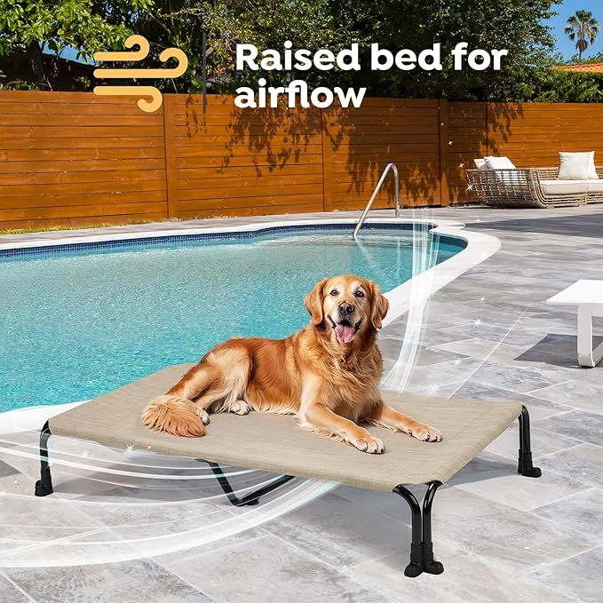 Veehoo Elevated Dog Bed 47" x 29", Beige