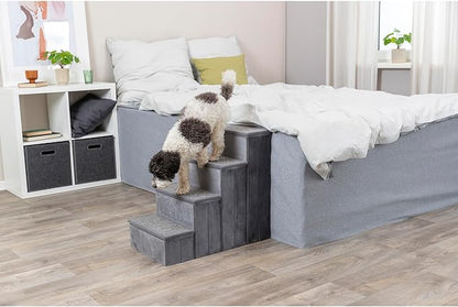 TRIXIE Velour 4-Step Pet Stairs with Storage, Collapsible, Storage Compartments for Pet Toys