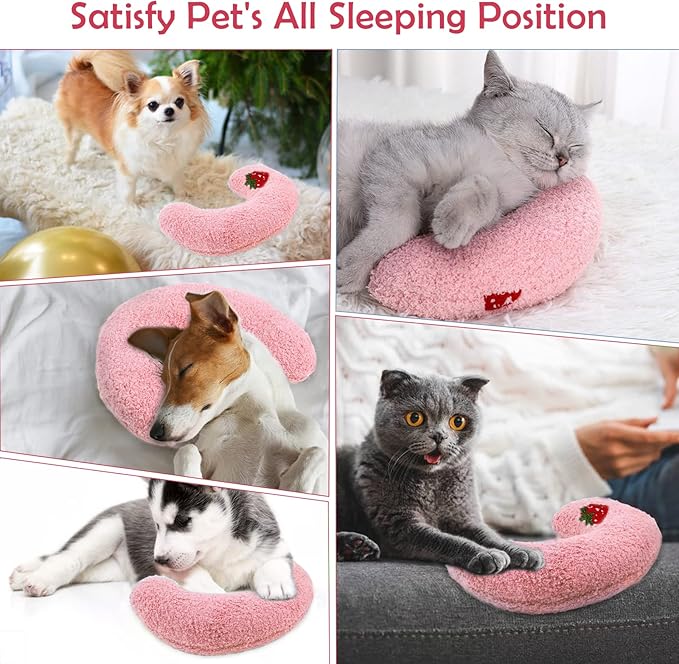 Dog Pillow Bed, Cat Calming Pillow, Dog Neck Pillow for Joint Relief Sleeping, Ultra Soft Half Donut Cuddler, Pillow Pet for Upper Spine Support, Doggy/Kitten Pillow Training Toy, Pink