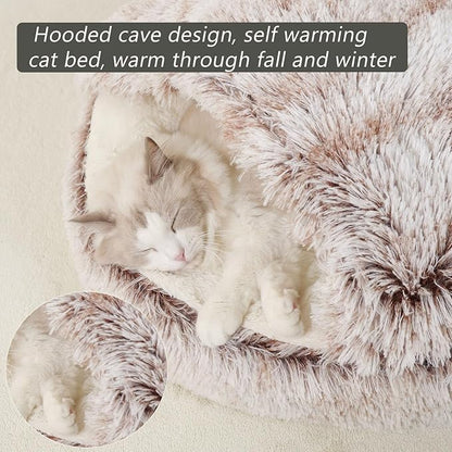 Cat Beds for Indoor Cats Cave & Calming Dog Beds 31inch, Coffee