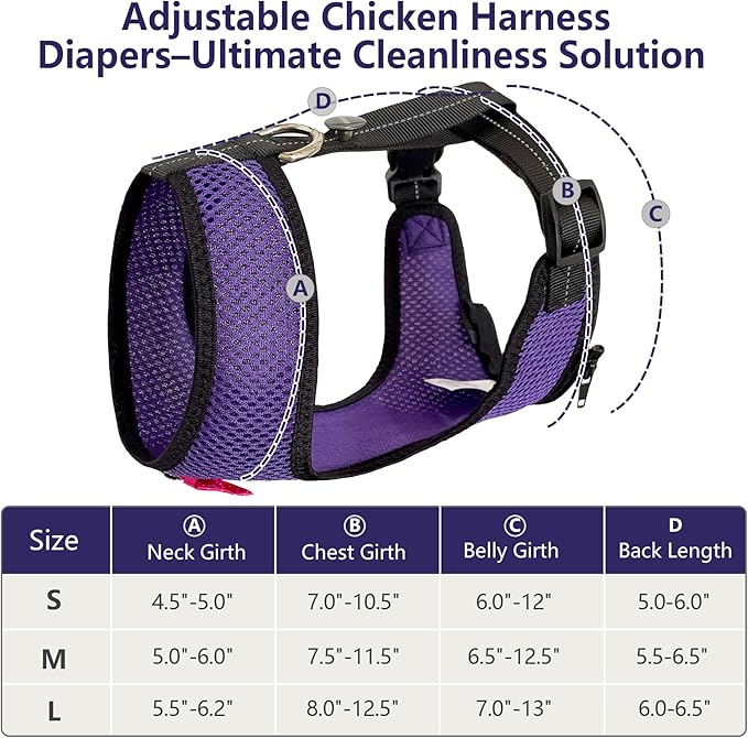 Chicken Harness Hen Size with 5.5-Foot Matching Belt，Comfortable Breathable Medium Size Suitable for Chicken Duck or Goose Suitable for Weight About 3.8-4.8Pounds Dark Purple