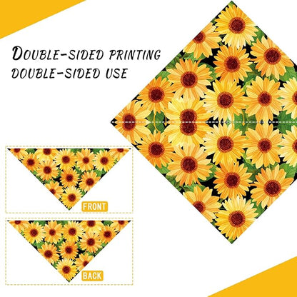 Sunflower with Leaves Dog Bandana Washable Pets Scarf Triangle Adjustable Handkerchief