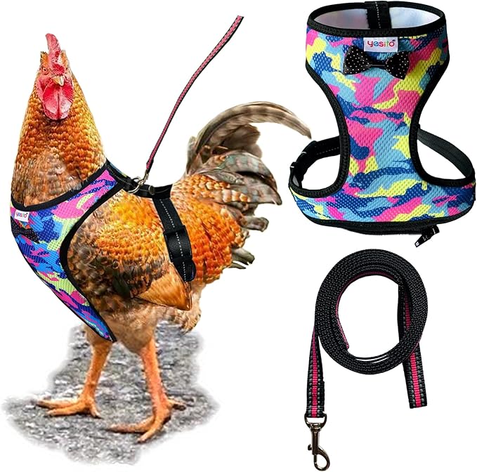 Premium Adjustable Chicken Harness with Camouflage Design & Comfortable Breathable Fabric - Includes Resilient 5.4ft Matching Leash for Secure Outings (Medium, Camouflage Pink)