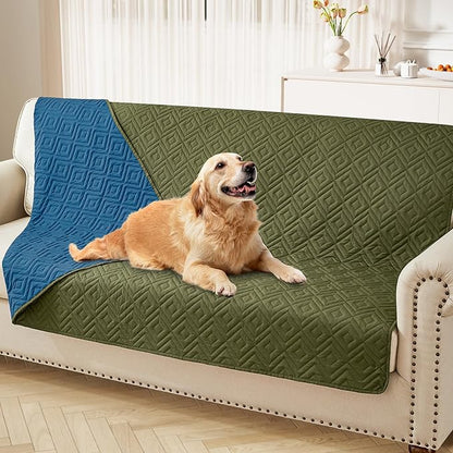 hyha Waterproof Dog Blanket, Soft Dog Bed Cover Pet Blankets, Waterproof Sofa Couch Cover for Dogs Washable, Reversible Pet Couch Covers for Sofa Furniture (68x82 Inch, Green/Navy Blue)